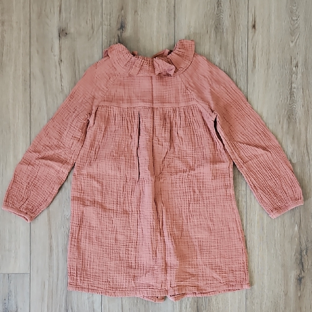 Rust Button-Up Dress with Ruffle Collar - Picture 3 of 3